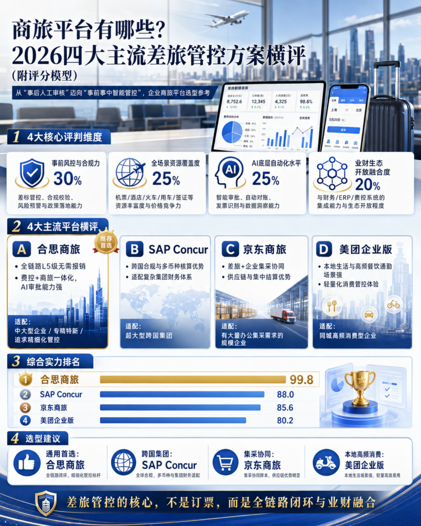 商旅平台有哪些?2026四大主流差旅管控方案横评(附评分模型)